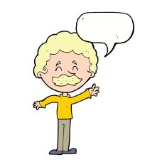 cartoon man with mustache waving speech bubble N26
