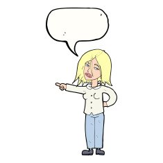 cartoon woman pointing with speech bubble N188