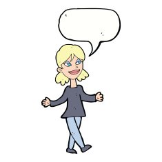 cartoon woman with no worries speech bubble N35
