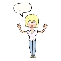 cartoon woman stressing out with speech bubble N17