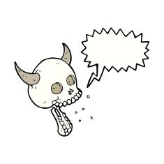 cartoon spooky skull with speech bubble N127