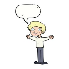 cartoon enthusiastic man with speech bubble N9
