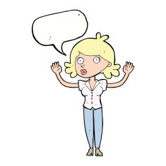 cartoon woman surrendering with speech bubble N8