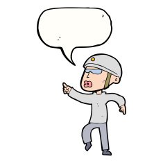 cartoon man in bike helmet pointing with speech bubble N9