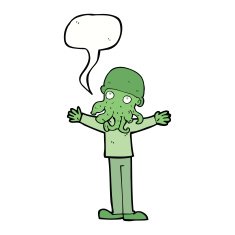 cartoon alien squid face man with speech bubble N9