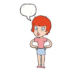 cartoon woman with hands on hips speech bubble N190