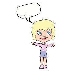 cartoon woman pointing with speech bubble N190