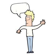 cartoon happy waving man with speech bubble N9