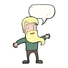 cartoon man with beard waving speech bubble N9