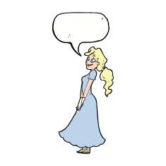 cartoon pretty woman in dress with speech bubble N41