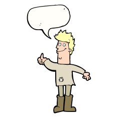 cartoon positive thinking man in rags with speech bubble N9