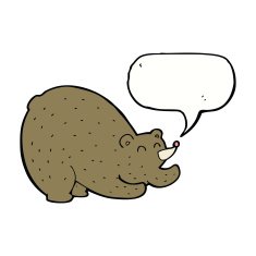 cartoon stretching bear with speech bubble