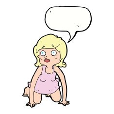 cartoon woman on all fours with speech bubble N18