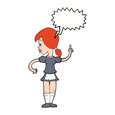 cartoon waitress calling order with speech bubble N9