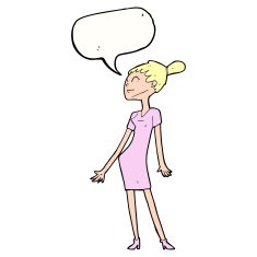 cartoon woman in dress with speech bubble N35