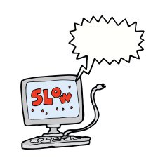 cartoon slow computer with speech bubble