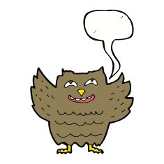 cartoon happy owl with speech bubble N9