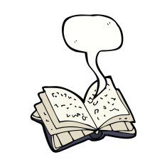 cartoon open book with speech bubble