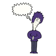 cartoon curious vampire with speech bubble N9