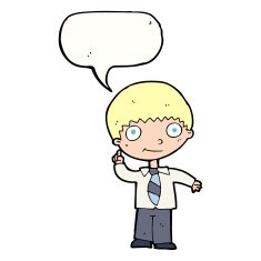 cartoon school boy with idea speech bubble N27