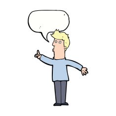 cartoon man advising caution with speech bubble N9