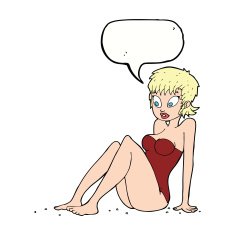 cartoon woman in swimsuit with speech bubble N9