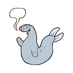cartoon happy seal with speech bubble N17