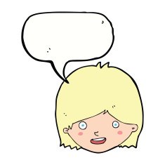 cartoon happy female face with speech bubble N161