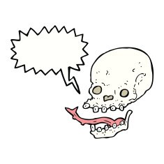 cartoon spooky skull with speech bubble N128