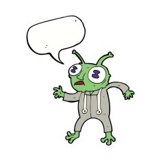 cartoon alien spaceman with speech bubble N18