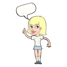 cartoon pretty girl with idea speech bubble N26