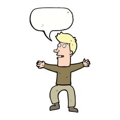 cartoon startled man with speech bubble N42