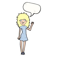 cartoon happy woman waving with speech bubble N9
