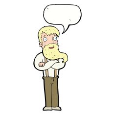 cartoon bearded hipster man with speech bubble N9