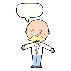 cartoon bald man with open arms speech bubble N9