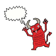 cartoon demon with speech bubble N9