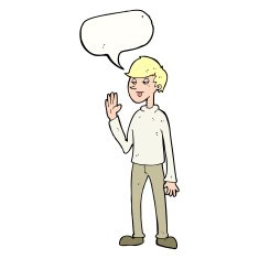 cartoon waving man with speech bubble N35