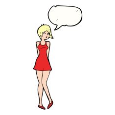 cartoon pretty woman in dress with speech bubble N42