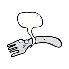 cartoon fork with speech bubble N5
