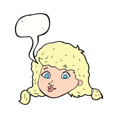 cartoon pretty female face with speech bubble N84