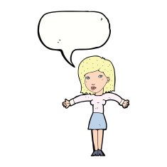 cartoon woman shrugging shoulders with speech bubble N435