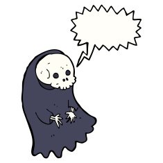 cartoon spooky ghoul with speech bubble N9