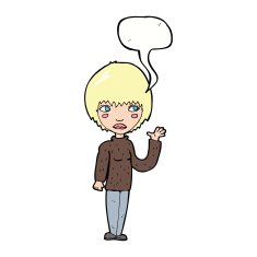 cartoon woman waving with speech bubble N298