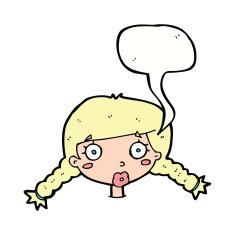 cartoon confused female face with speech bubble N8