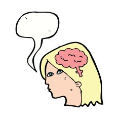 cartoon female head with brain symbol speech bubble N18