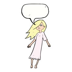 cartoon ghost like girl with speech bubble N9