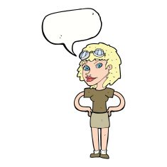 cartoon retro pilot woman with speech bubble N9