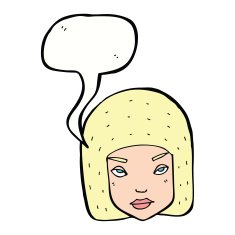 cartoon annoyed female face with speech bubble N9