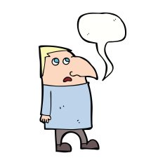 cartoon worried man with speech bubble N85