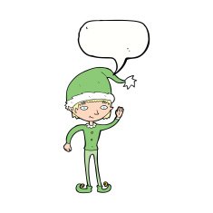 cartoon waving christmas elf with speech bubble N8